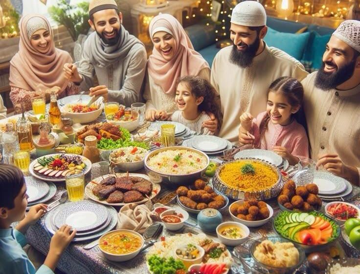 Family sitting for iftar