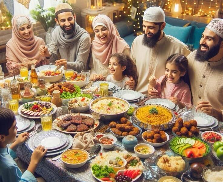 Family sitting for iftar