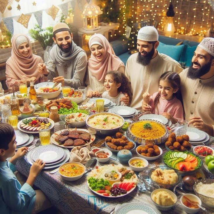 Family sitting for iftar